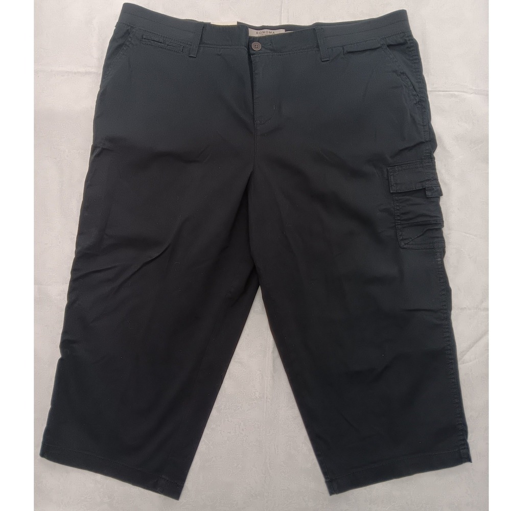 Sonoma Goods for Life Womens Black Mid Rise Capri Cargo Pants Size 20W New